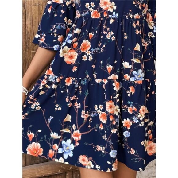 Floral Print Ruffle Sleeve Tiered Mini Dress - Picture 2 of 3